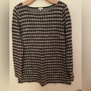 Talbots long sleeve red/black/white tunic, size M